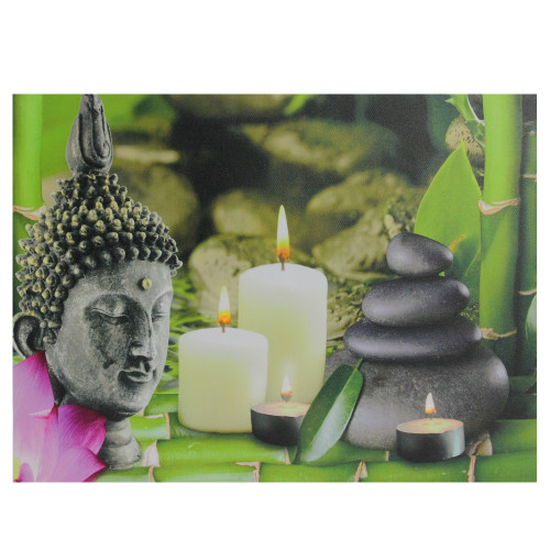 LED Lighted Buddha and Bamboo Canvas Wall Art 12" x 15.75"