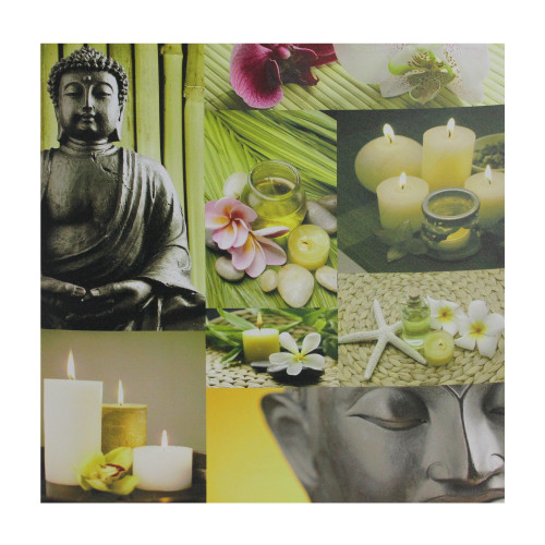 LED Lighted Flickering Buddha and Candle Collage Canvas Wall Art - 19.5" x 19.5"