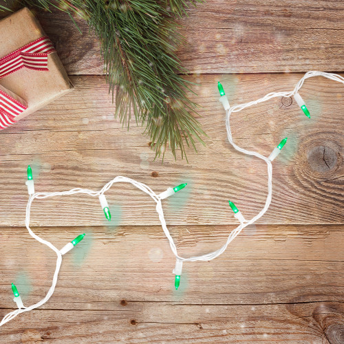 LED Mini Christmas Lights - Green - 33' White Wire - 100ct