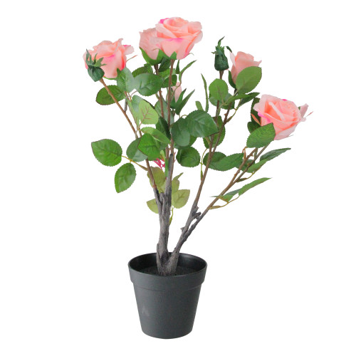 19" Pink and Green Floral Ecuador Potted Artificial Rose Shrub