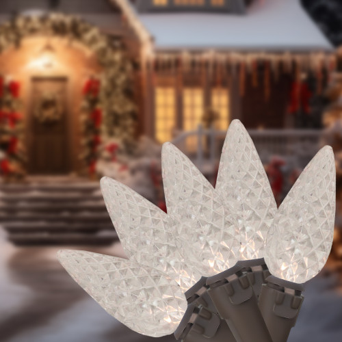 LED Faceted C6 Christmas Lights - Warm White - 23' Brown Wire - 70ct