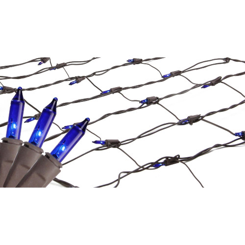 Mini Net Style Incandescent Christmas Lights - 2' x 8' - Blue - Brown Wire