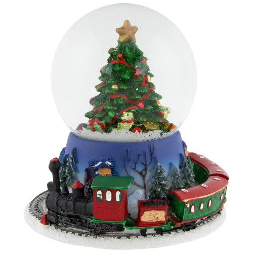 Rotating Train And Christmas Tree Musical Animated Snow Globe - 6.25"