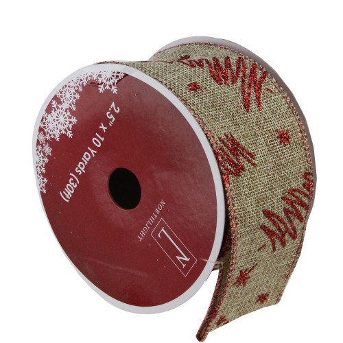 Pack of 12 Red and Beige Christmas Tree Wired Craft Ribbons - 2.5" x 120 Yards