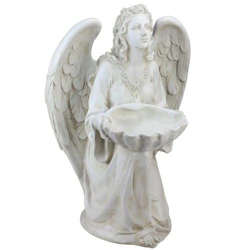 19.75" Kneeling Angel Holding Shell Religious Outdoor Garden Statue Bird Feeder