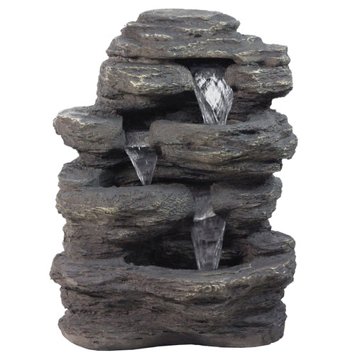 24" LED Lighted Multi-Tiered Rock Look Outdoor Patio Garden Water Fountain