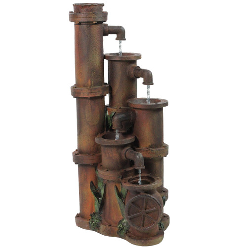 23.5" Rusted Cascading Pipes Outdoor Patio Garden Water Fountain