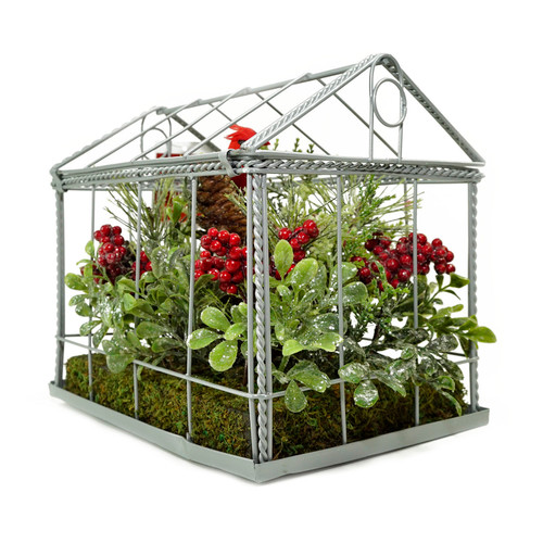 Cardinal Boxwood Artificial Christmas Greenhouse Arrangement - 9" - Red and Green