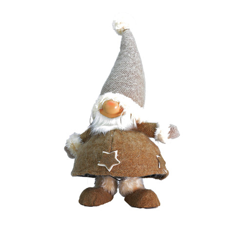 18" Brown and Gray Plush and Portly Champagne Bobble Action Gnome Christmas Tabletop Figure