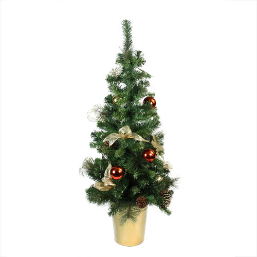 48" Red, Gold and Copper Potted Artificial Christmas Tree - Unlit