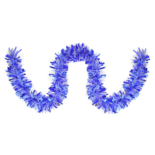 Snow Blush Wide Cut Tinsel Commercial Christmas Garland - 50' x 4" - Blue and White - Unlit