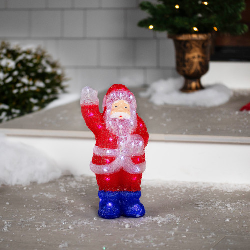 LED Lighted Commercial Grade Acrylic Waving Santa Claus Outdoor Christmas Decoration - 14"