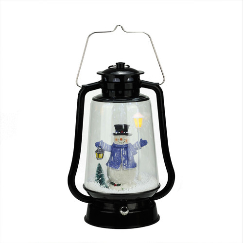 Lighted Musical Snowman Snowing Christmas Lantern - 13.5" - Black