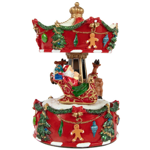 Santa with Sleigh and Reindeer Animated Musical Christmas Carousel - 6.5"