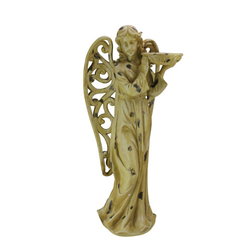 24.5" Brown Tranquil Angel Holding a Basin Outdoor Patio Garden Statue