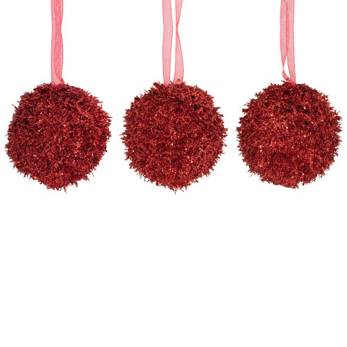 3ct Red Shatterproof Holographic Glitter Christmas Ball Ornaments 3" (75mm)