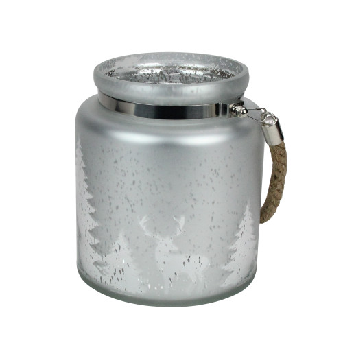 Tree and Reindeer Silhouette Christmas Pillar Candle Holder - 6"