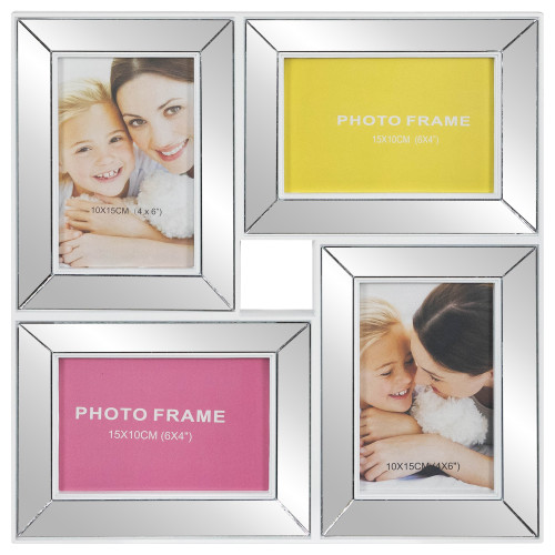 Rectangular 4-Slot Collage Mirrored Wall Picture Frame - 14.25" - White