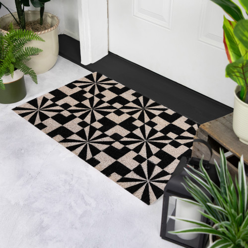 Black and Gray Abstract Rectangular Doormat 18" x 30"