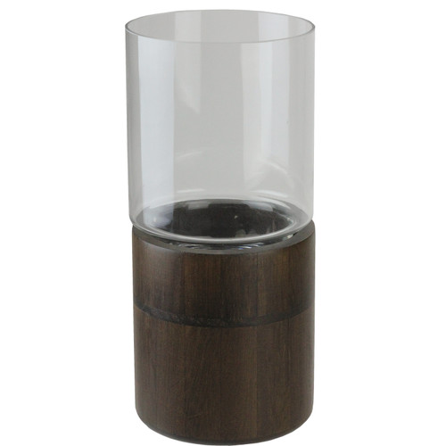 12" Clear Glass Hurricane Pillar Candle Holder with Wooden Base