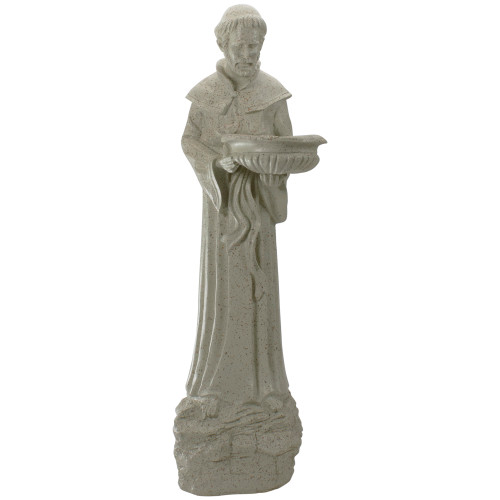 23.5" Speckled Ivory St. Francis of Assisi Religious Bird Feeder Outdoor Garden Statue