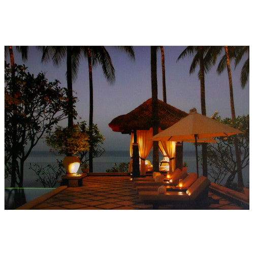 LED Lighted Tiki Hut Relaxation Scene Canvas Wall Art 23.5"