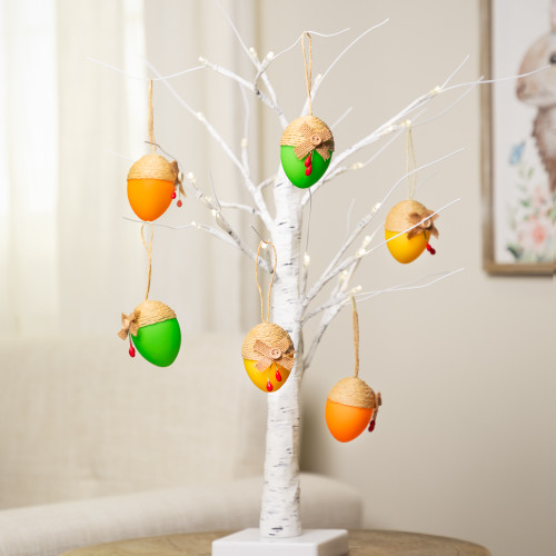 Burlap Wrapped Easter Egg Ornaments - 2.25" - Green/Orange/Yellow - Set of 6