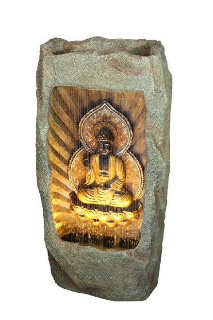 39.25" Gold and Gray LED Lighted Buddha Outdoor Garden Water Fountain