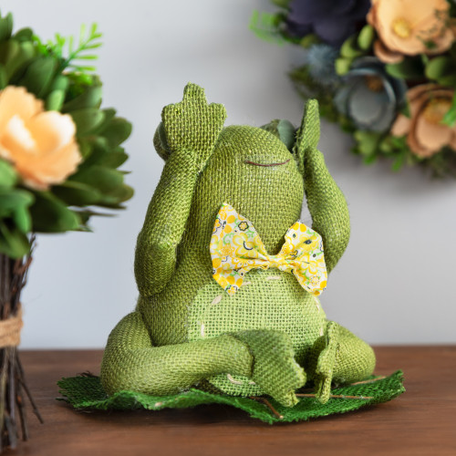 Sitting on Lily Pad See No Evil Frog with Bowtie Spring Decoration - 8"