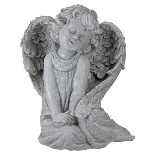 8.75" Gray Sitting  Angel with Wings Outdoor Garden Statue