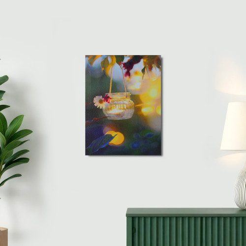LED Lighted Tealight Candle with Daisy Scene Canvas Wall Art 15.75" x 11.75"