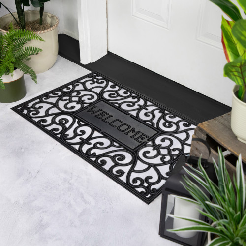 Black Scroll "Welcome" Door Mat 18" x 30"