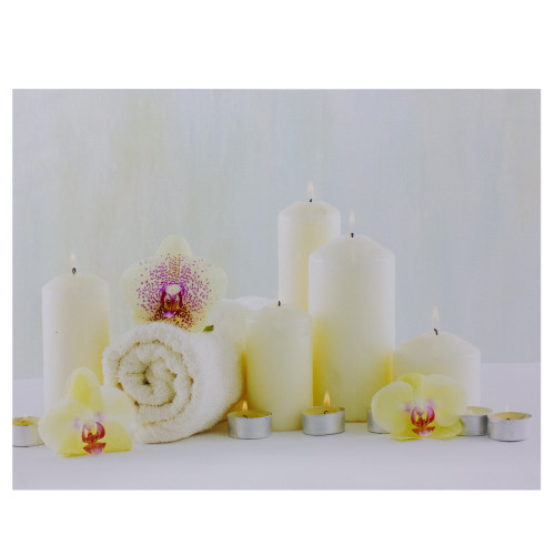 LED Lighted Candles and Orchids Spa Inspired Canvas Wall Art 15.75"