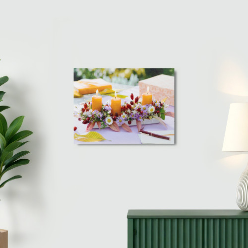 LED Lighted Flickering Flower and Berry Candle Centerpiece Canvas Wall Art - 15.75" x 11.75"