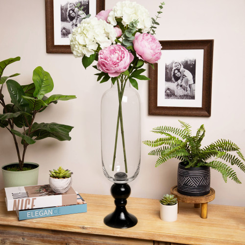 Pedestal-Style Glass Vase - 23.75" - Clear and Black