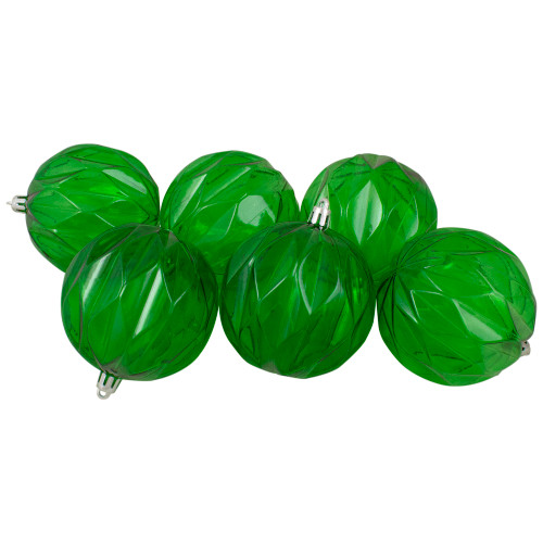 Set of 6 Green Rhombus Cut Shatterproof Transparent Christmas Ball Ornaments 3" (70mm)