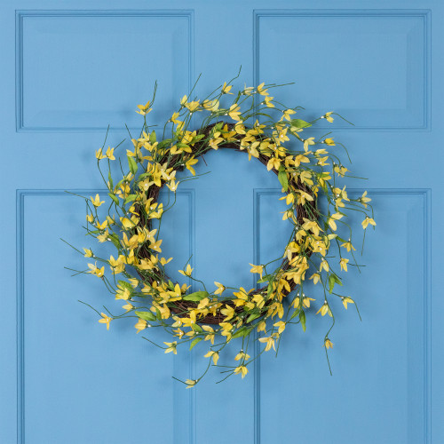 Yellow Forsythia Twig Artificial Floral Wreath, 12-Inch