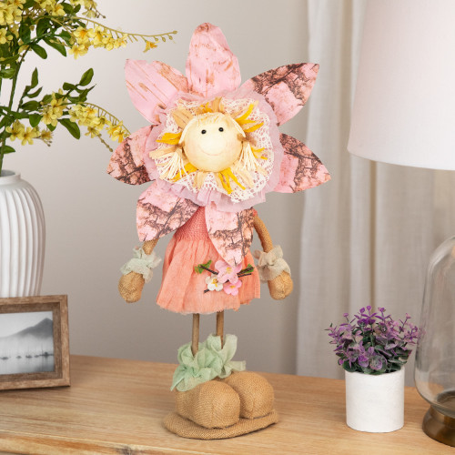 Spring Floral Standing Sunflower Girl Decorative Figure - 21.5" - Pink and Tan