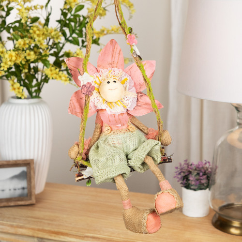 23" Pink, Green and Tan Spring Floral Hanging Sunflower Girl Decorative Figure