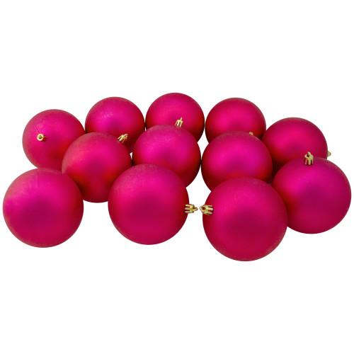 12ct Magenta Pink Shatterproof Matte Christmas Ball Ornaments 4" (100mm)
