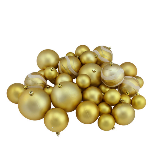 39ct Gold Glamour Shatterproof 2-Finish Christmas Ball Ornaments 4" (100mm)