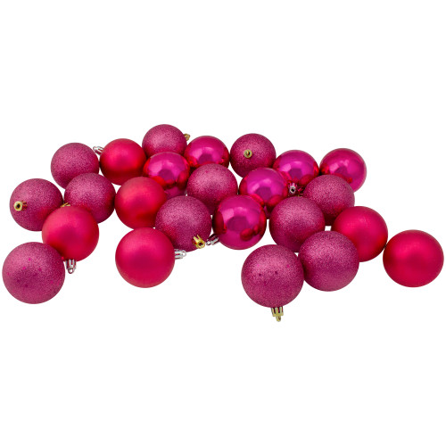 Shatterproof 4-Finish Christmas Ball Ornaments - 2.5" (60mm) - Magenta Pink - 24ct