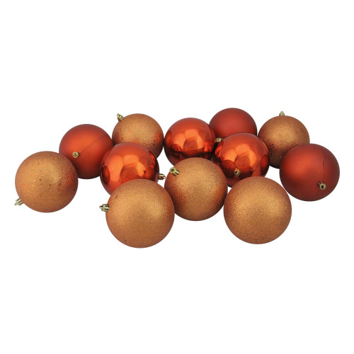Shatterproof 4-Finish Christmas Ball Ornaments - 4" (100mm) - Orange - 12ct