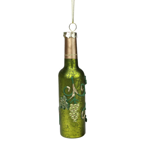6" Green and Gold Mercury Finish Wine Bottle Christmas Ornament