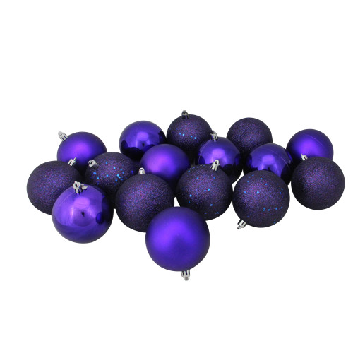 16ct Cobalt Blue Shatterproof 4-Finish Christmas Ball Ornaments 3" (75mm)