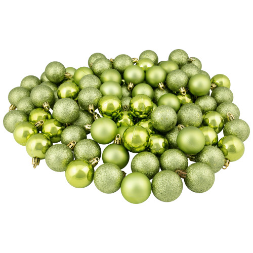 96ct Kiwi Green Shatterproof 4-Finish Christmas Ball Ornaments 1.5" (40mm)