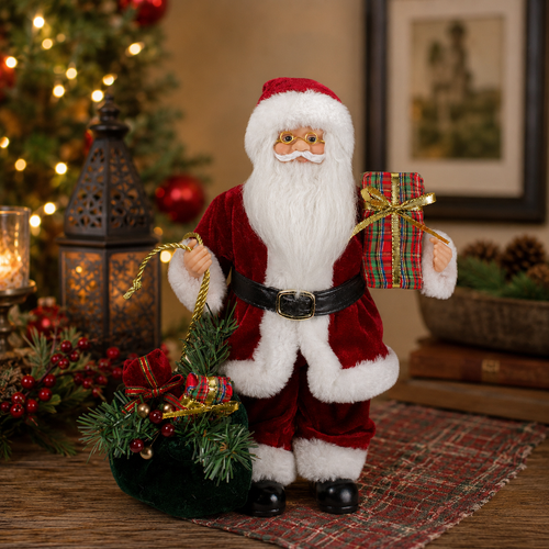 12" Santa Claus Holding Gift Bag and Presents Christmas Figure