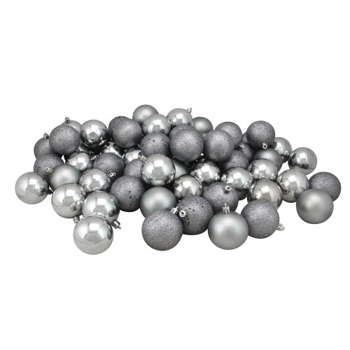 Shatterproof 4-Finish Christmas Ball Ornaments 2.5" (60mm) - Pewter Gray - 60ct
