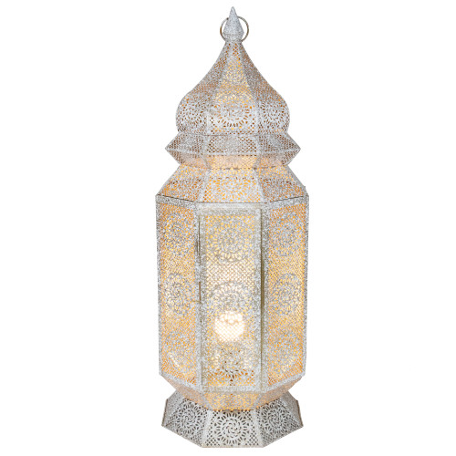 29.5" White and Gold Moroccan Style Lantern Floor Lamp