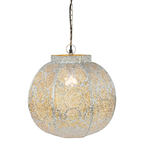 14.5" White and Gold Moroccan Style Hanging Lantern Ceiling Light Fixture